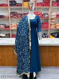 Embroidered georgette maxi dresses, solid pattern, XL & XXL sizes, Indian craftsmanship