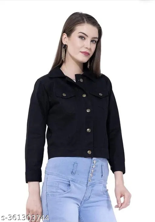 Denim solid new women's long sleeve jacket, size S-XL, made in India