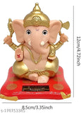 White and red plastic solar-powered hand shaking Lord Ganesha statue for car dashboard or office, ideal for growth, success, and good fortune