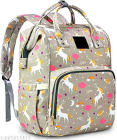 Grey unicon print diaper bag, waterproof backpack with multiple pockets for moms, spacious & easy organization of baby essentials