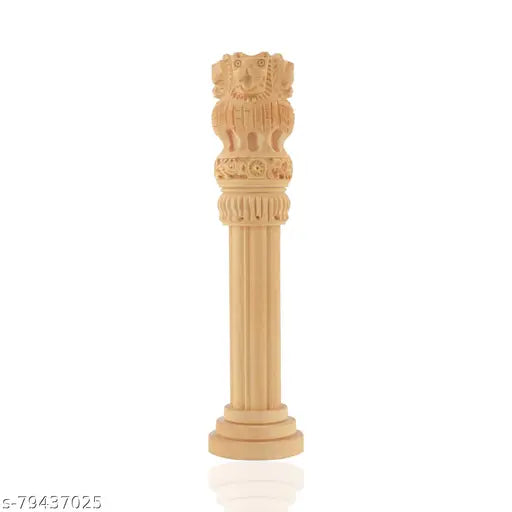 Brown wooden Ashoka Pillar, Indian national emblem, ideal for office and home decor showpiece. Perfect for gifting (10inches)