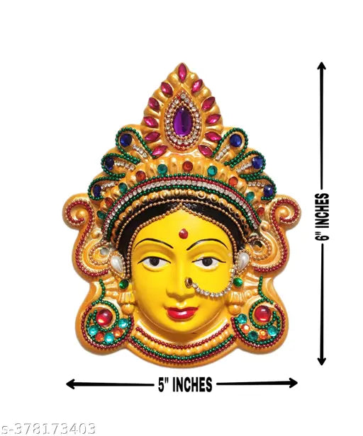 Yellow plastic Mahalakshmi face figurine, bring prosperity to your home or office