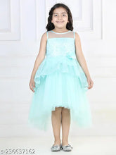 Sky blue net dress with toy balloon print, suitable for girls party wear aged 1-4 years