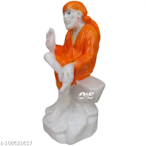 Orange Italian Marble Statue of Shirdi Sai Baba, spiritual home decor, ideal for mandir or office