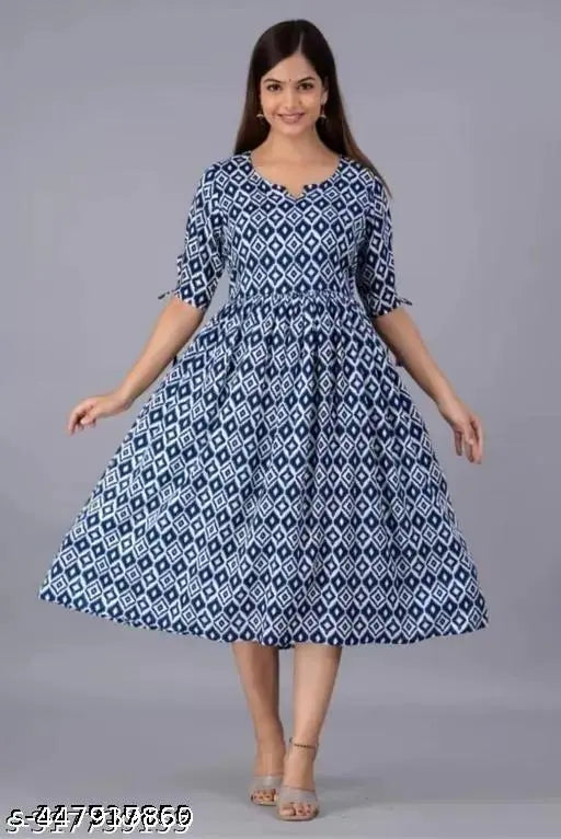 Daily wear women's and girls 100% cotton three-quarter sleeve printed kurti on hanger, featuring a combo pattern