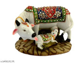 Multicolor Kamdhenu Cow and Calf Polyresin Statue, 18cm x 15cm x 11.5cm, Indian handcrafted religious figurine for home decor or gift