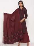 Cotton floral print Straight kurta and Sharara for festive party wear, beautiful girls' wear by Doriyaan in various sizes (S-XXXL), featuring three-quarter sleeves and a dupatta
