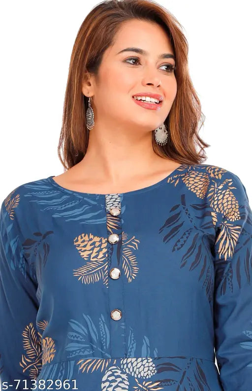 Rayon floral print anarkali kurti for women, XL, breathable, comfortable, Indian origin