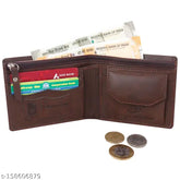 Tan faux leather wallet, durable design for men with 3 compartments and zipper coin pocket. Made in India