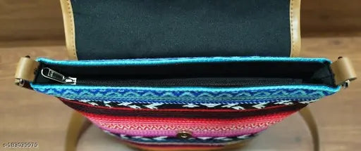 Multicolor fabric sling bag, adjustable strap, versatile women's accessory, vibrant pattern, everyday essentials organizer