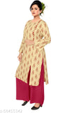 Rayon dot print kurta set with palazzos, three-quarter sleeves, round neck, and Luppi pattern. Premium quality Indian ethnic clothing for functions, receptions, weddings, engagements, parties, and occasions