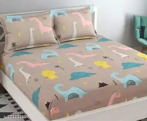 Legacy Premium Cotton Blend Elastic King Size Fitted Bedsheets with Abstract Print & 2 Pillow Covers, 72x78 +10 inches, Breathable, Stain & Wrinkle Resistant