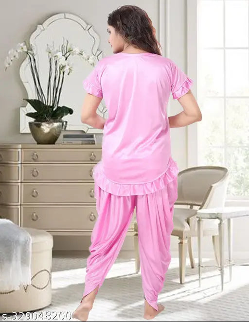 Soft satin Ankona Patiala nightdress set, comfortable sleepwear for women, free size