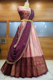 Art Silk, semi-stitched South Indian festival saree with zari work and embroidered dupatta, litchi silk fabric