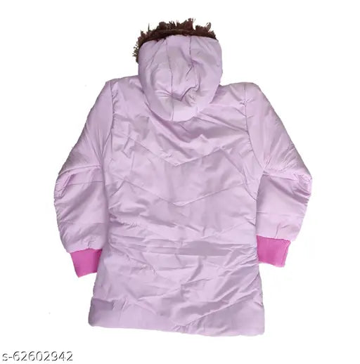 Nylon winter jacket with cap, solid pattern for baby girl (Size 18: 2-3 years)