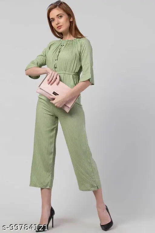 Rayon striped three-quarter sleeve jumpsuit for women, ideal for Indian body type, Made in India