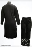 Woolen Free Size Palazzo kurta set with single pocket, printed net pattern for women's traditional winterwear