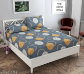 Cotton geometric-patterned Sai Fab fitted bedsheets and 2 pillow covers for adult summer use, ideal for double queen-size beds. Made in India
