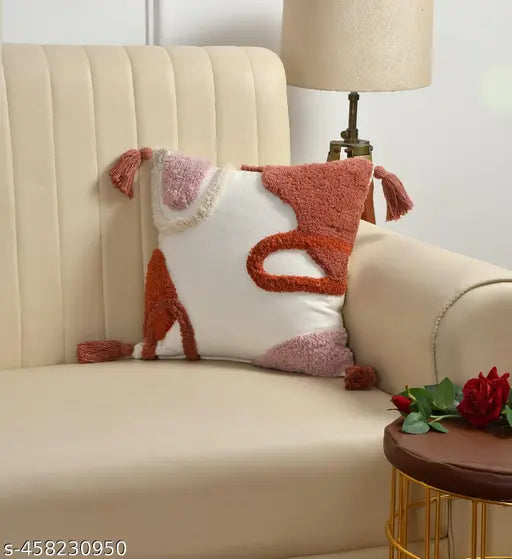 Abstract cotton square cushion cover, 16x16 inches, India origin