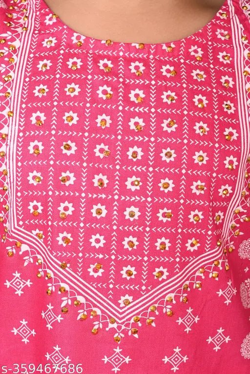 Floral printed rayon kurta set with dupatta, traditional ethnic elegant party wear for girls