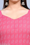 Pink cotton printed kurti with butterfly sleeves, single size XS (34 in bust, 42 in length). Looks stunning with white pants or jeans, made in India