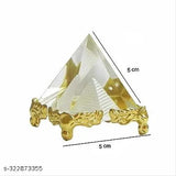 Clear crystal pyramid with stand for positive energy, meditation, home temple decor or car dash board (5 cm). Handcrafted Indian Crystal Glass art piece