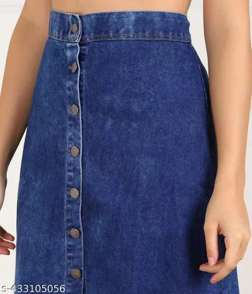 Denim solid front slit skirt for women, high quality, size 28-40, Indian origin