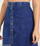Denim solid front slit skirt for women, high quality, size 28-40, Indian origin
