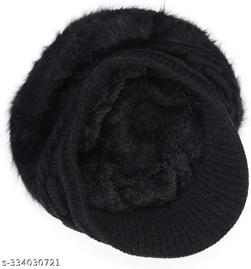 Warm colorblocked wool beanie (PinKit acrylic skull cap), free size for women's winter