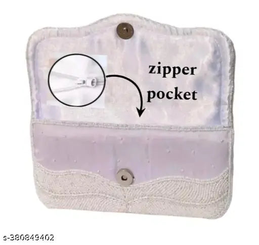 Embroidered net fabric, 2-compartment beaded clutch purse for modern women - free size, made in India