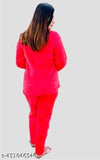 Red women's woolen night suit with printed net pattern, perfect for winter pyjamas (M, L), made in India