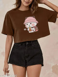 Pretty cotton blend crop top t-shirt for women, trendy printed net design
