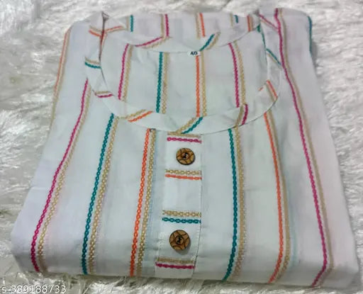 Striped cotton multi-kurta, three-quarter sleeves, Indian fashion for women's special occasions