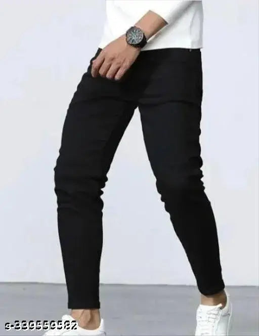 Men's black Cotton Blend Dashing jeans - Stretchable, comfortable fit, versatile style, exceptional value. Durable jeans for men, priced under 400 rupees, available in sizes 26, 28, 30, and 32 (waist 28/30, length 39, hip 30/32/34). Made in India