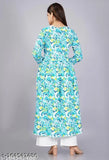 Rayon anarkali_49_sky kurta set with palazzos, three-quarter sleeves, printed net pattern. Single size available for S-XXL. High-quality Indian fashion at a great value