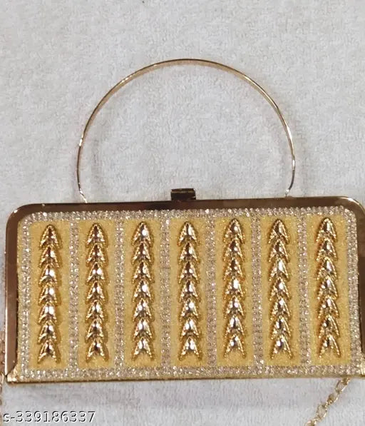 Golden fancy bridal sling bag with chain handle, solid net, free size (10in x 10in) - elegant Western women's accessory