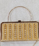 Golden fancy bridal sling bag with chain handle, solid net, free size (10in x 10in) - elegant Western women's accessory