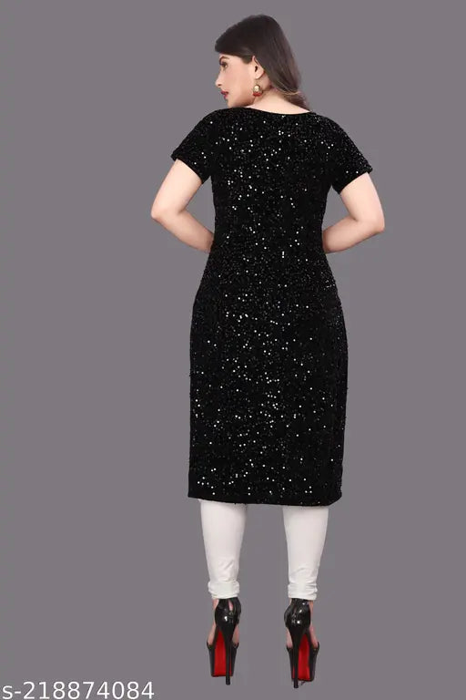 Velvet embellished short-sleeve kurti, Indian handcrafted fashion in S, M, L, XL