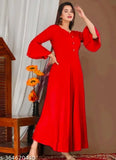 Unique Stylist Women's Rayon Fit & Flared Bell Gown Kurtis, solid color, three-quarter sleeves. Perfect for daily/casual wear, parties, or semi-formal occasions. Ideal for various seasons and great with matching accessories. Made in India
