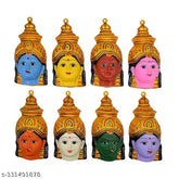 Metal Ashtalakshmi Devi Faces set, Lakshmi Pooja idols of same size, Indian-made, 7 x 3.5 inches each