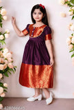 Silk printed net Khan dress for girls, showcasing South Indian cultural charm on a 24 in length size (1-2 years)