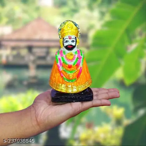 Multicolor marble Khatu Shyam Baba Murti statue, Indian God idol for home mandir or Vastu Pooja gift (Height 6in)