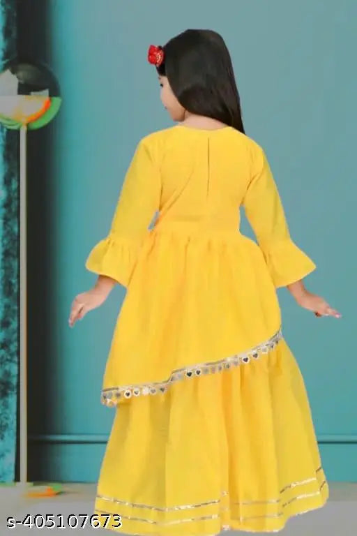 kids' Georgette A-line palazzo sharara set with embellished top, comfortable for summers and parties, available in sizes 6-7 Years, 7-8 Years, 8-9 Years, 9-10 Years. Made in India, high-quality cotton blend fabric