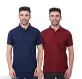 Multicolor navy blue & maroon polycotton men's polo half sleeve T-shirts in regular fit, with pocket combo pack of 2 (S-2XL), ideal for various occasions and seasons