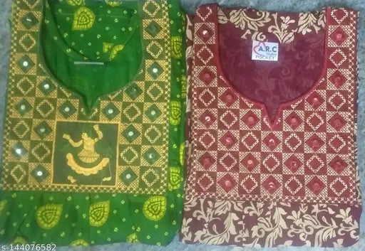 Colorful mirror-work cotton nightgowns, embroidered Indian craftsmanship on free size cotton net