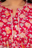 Red rayon plus size short kurti with chunat, printed for fashionable comfort in summer