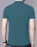 Teal cotton blend solid Henley T-shirt for men, perfect for everyday wear and making a fashion statement
