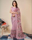 Indian net saree with solid print and running blouse in Bangalori silk, embellished with embroidery work