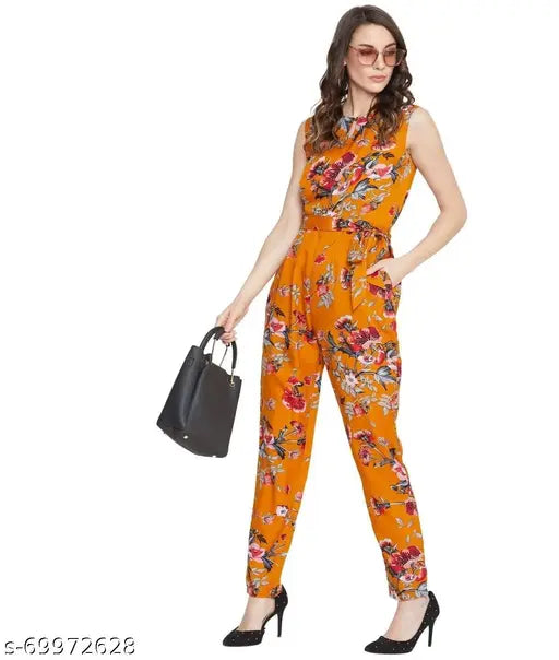 Women's printed net crepe sleeveless jumpsuit, perfect for college, dates, or business events, high-quality Indian make