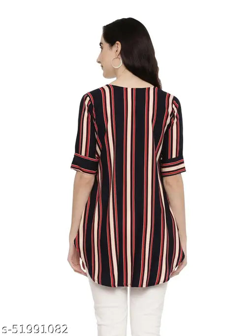 Comfy rayon printed tunic tops, three-quarter sleeves, business-casual Indian fashion for women